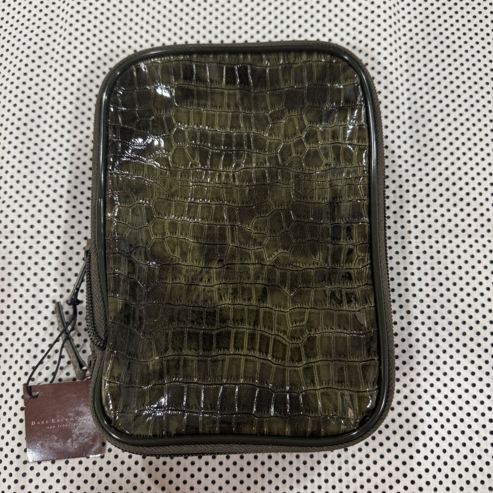 Bare Escentuals Wild Jungle Bag Olive Green Faux Croc Makeup Organizer Vintage